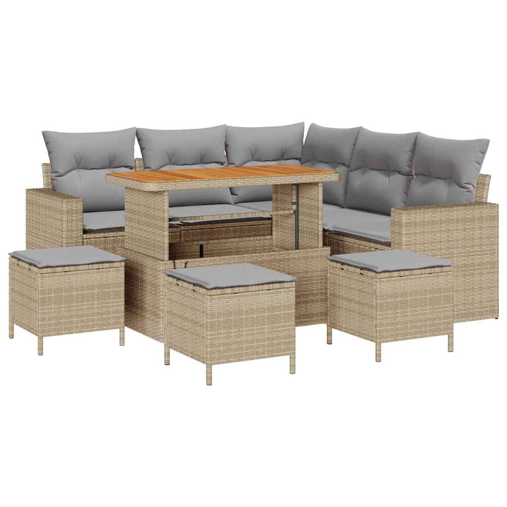Garten-Sofa-Set 9 pcs Beige Poly-Rattan