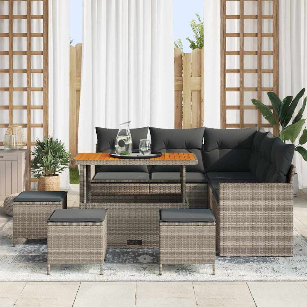 Garten-Sofa-Set 9 pcs Grau Poly-Rattan
