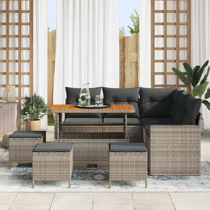 Garten-Sofa-Set 9 pcs Grau Poly-Rattan
