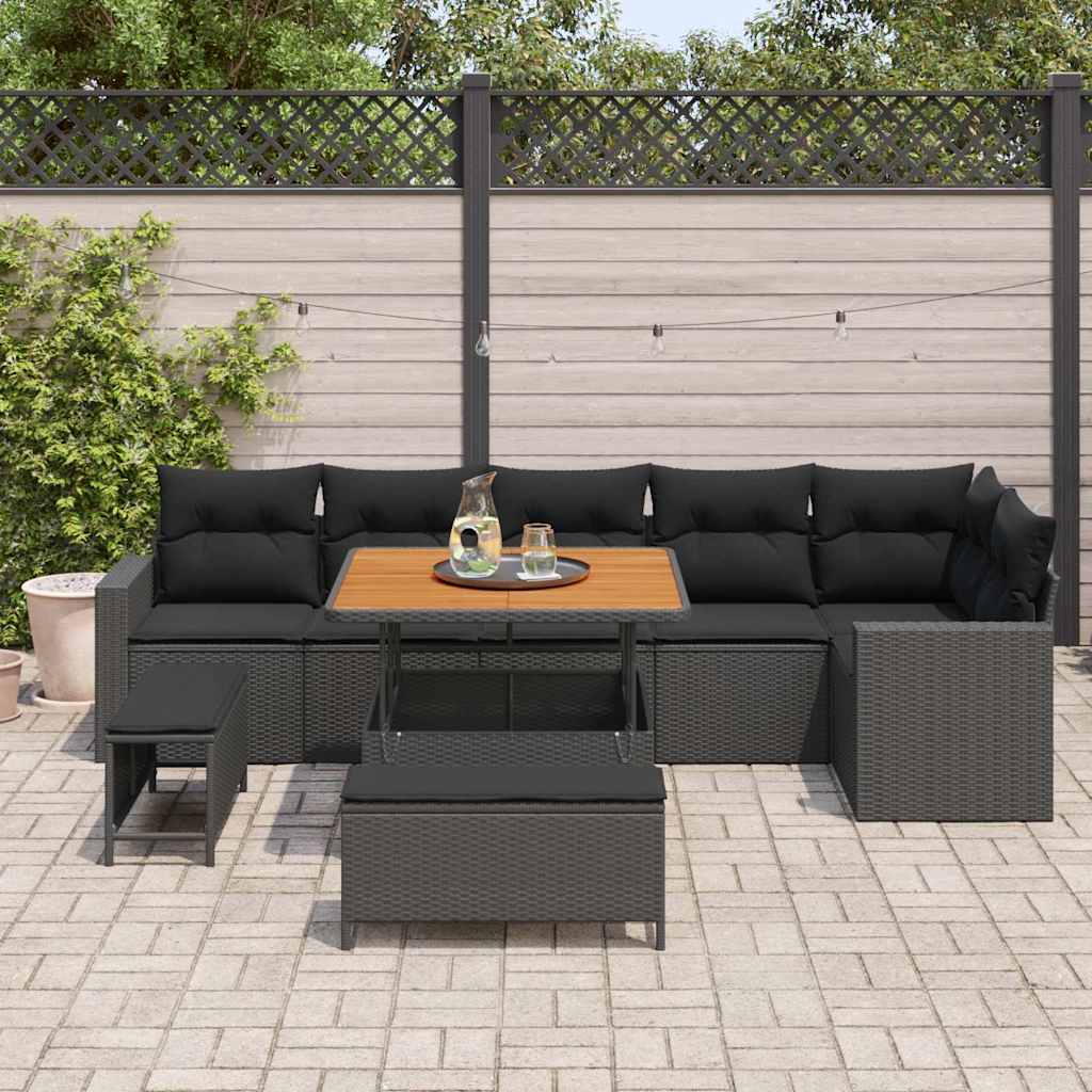 Garten-Sofa-Set 9 pcs Schwarz Poly-Rattan