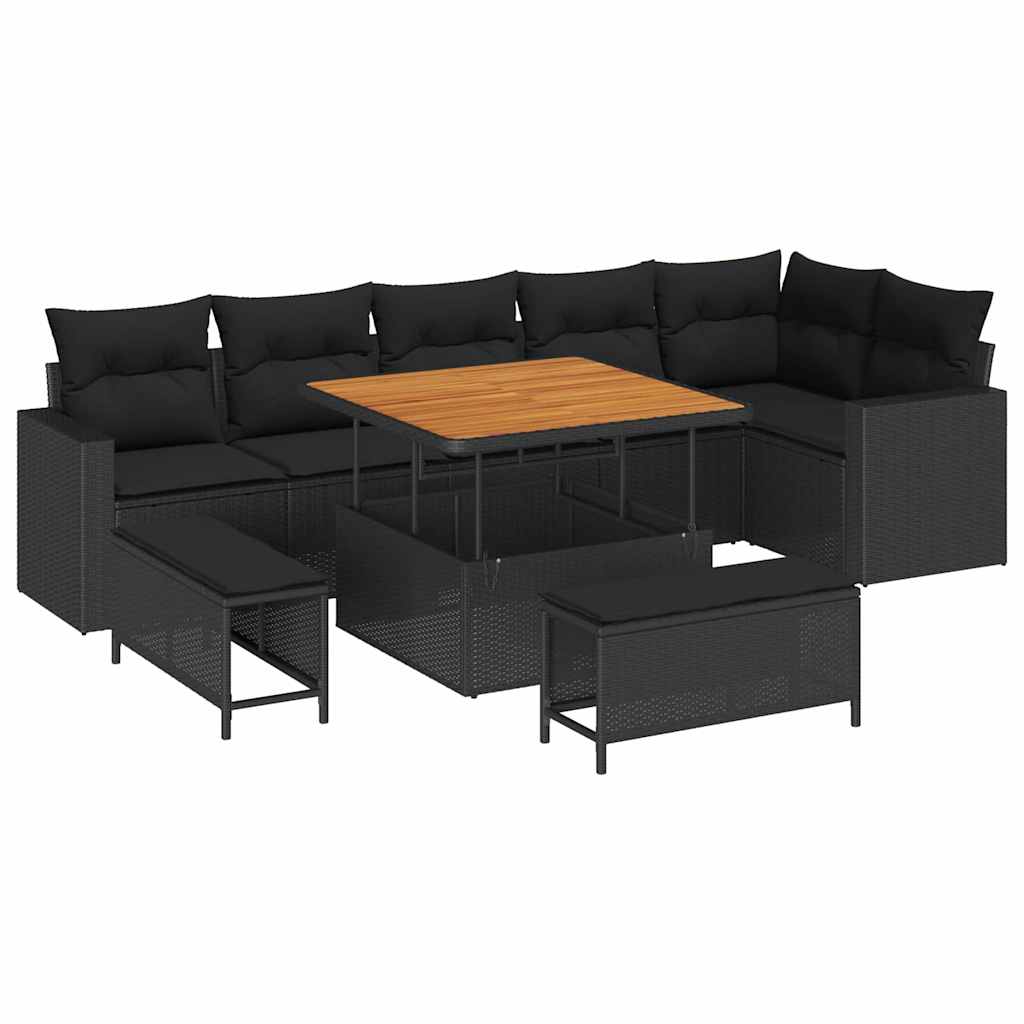 Garten-Sofa-Set 9 pcs Schwarz Poly-Rattan