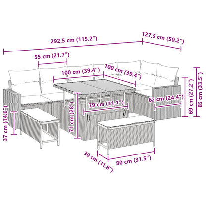 Garten-Sofa-Set 9 pcs Schwarz Poly-Rattan