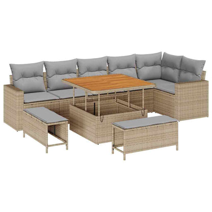 Garten-Sofa-Set 9 pcs Beige Poly-Rattan