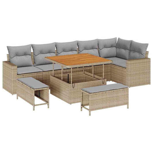 Garten-Sofa-Set 9 pcs Beige Poly-Rattan