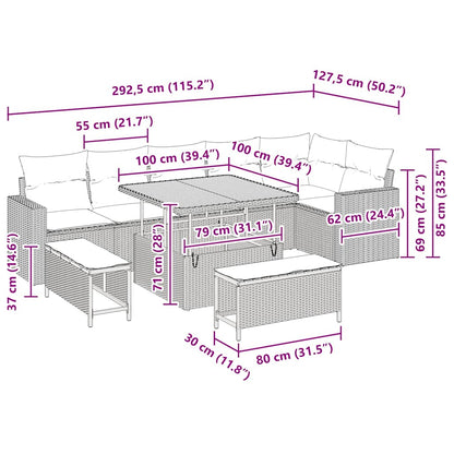 Garten-Sofa-Set 9 pcs Beige Poly-Rattan
