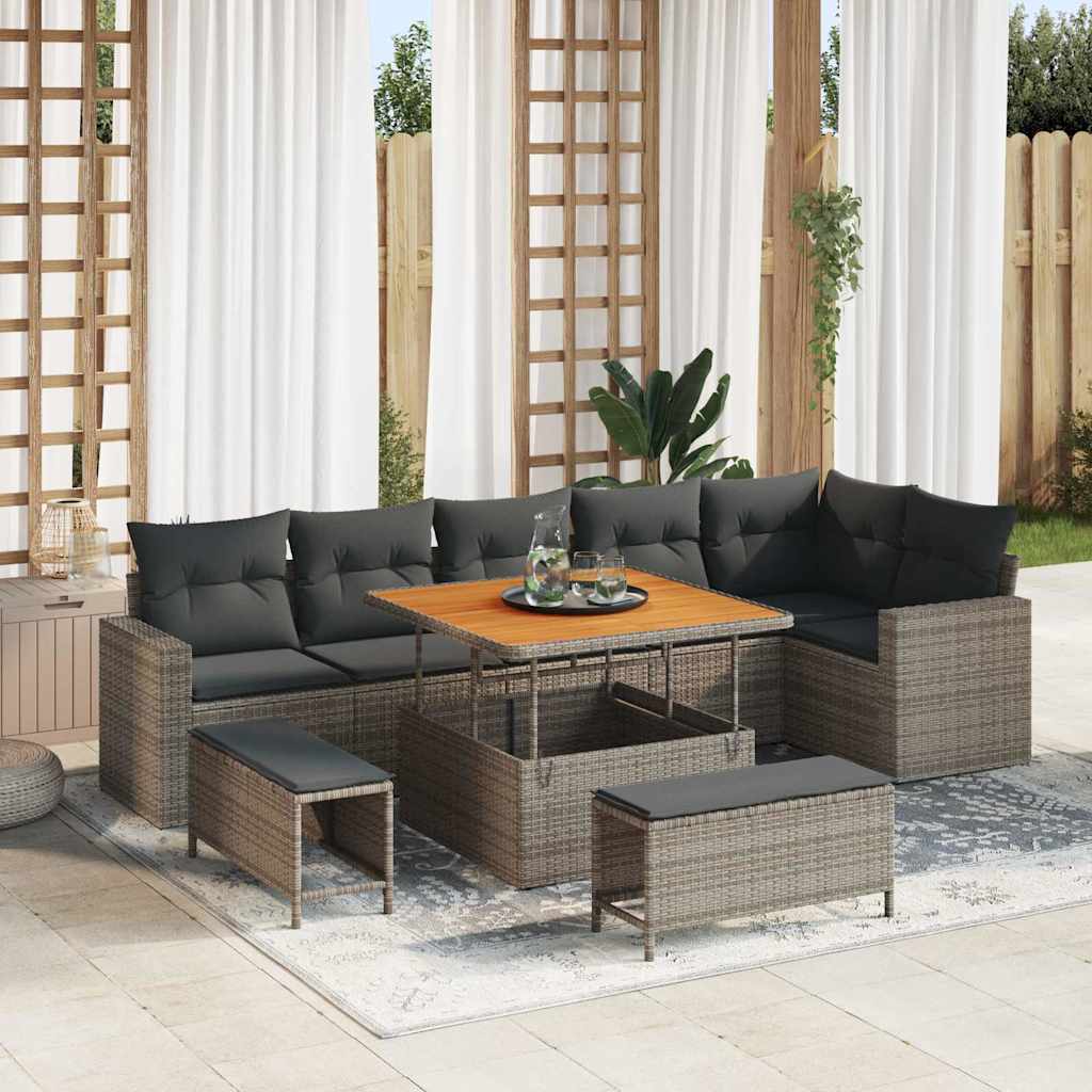 Garten-Sofa-Set 9 pcs Grau Poly-Rattan