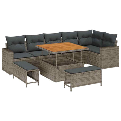 Garten-Sofa-Set 9 pcs Grau Poly-Rattan