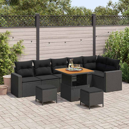 Garten-Sofa-Set 9 pcs Schwarz Poly-Rattan