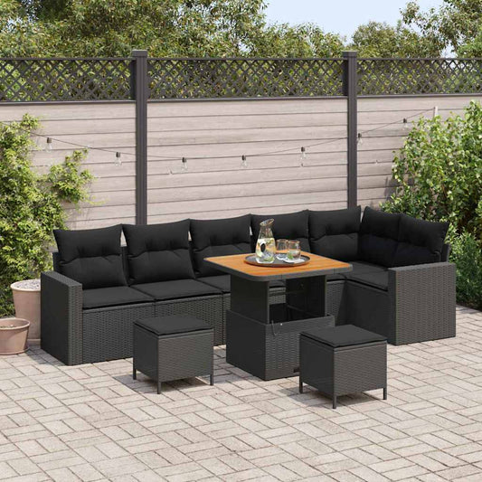 Garten-Sofa-Set 9 pcs Schwarz Poly-Rattan