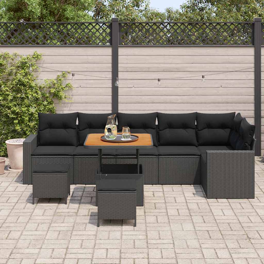 Garten-Sofa-Set 9 pcs Schwarz Poly-Rattan