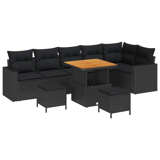 Garten-Sofa-Set 9 pcs Schwarz Poly-Rattan