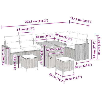 Garten-Sofa-Set 9 pcs Schwarz Poly-Rattan