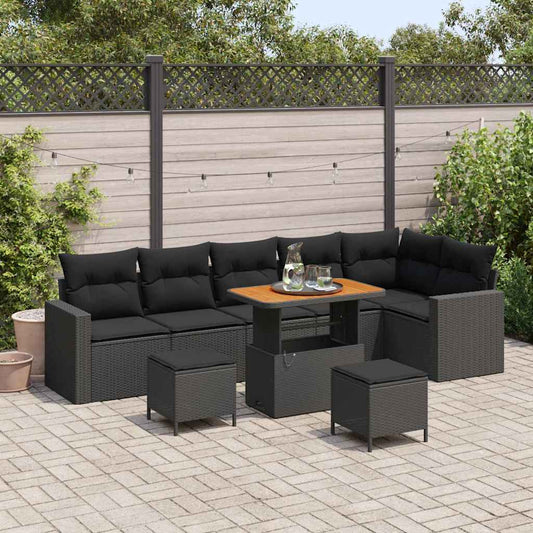 Garten-Sofa-Set 9 pcs Schwarz Poly-Rattan
