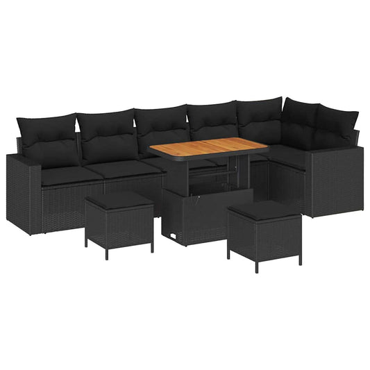 Garten-Sofa-Set 9 pcs Schwarz Poly-Rattan