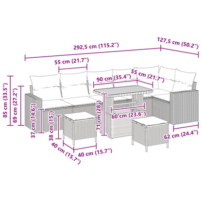 Garten-Sofa-Set 9 pcs Schwarz Poly-Rattan