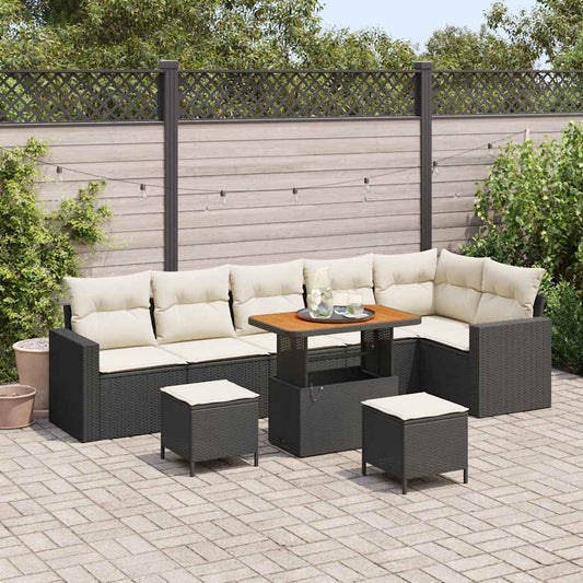 Garten-Sofa-Set 9 pcs Schwarz Poly-Rattan