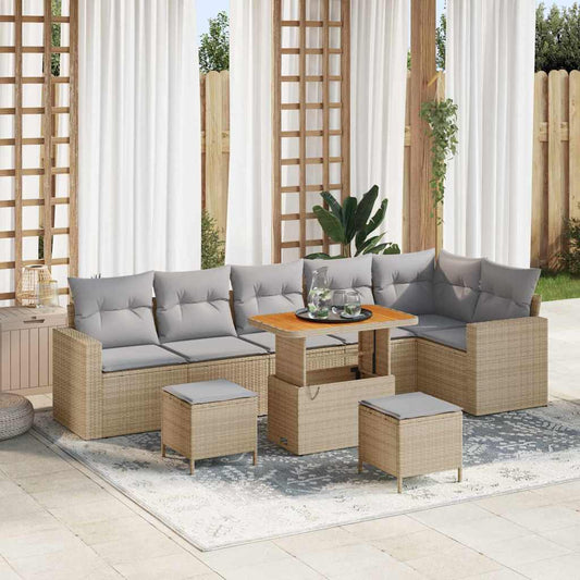 Garten-Sofa-Set 9 pcs Beige Poly-Rattan