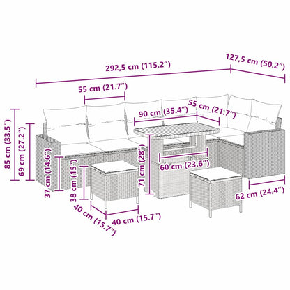 Garten-Sofa-Set 9 pcs Beige Poly-Rattan