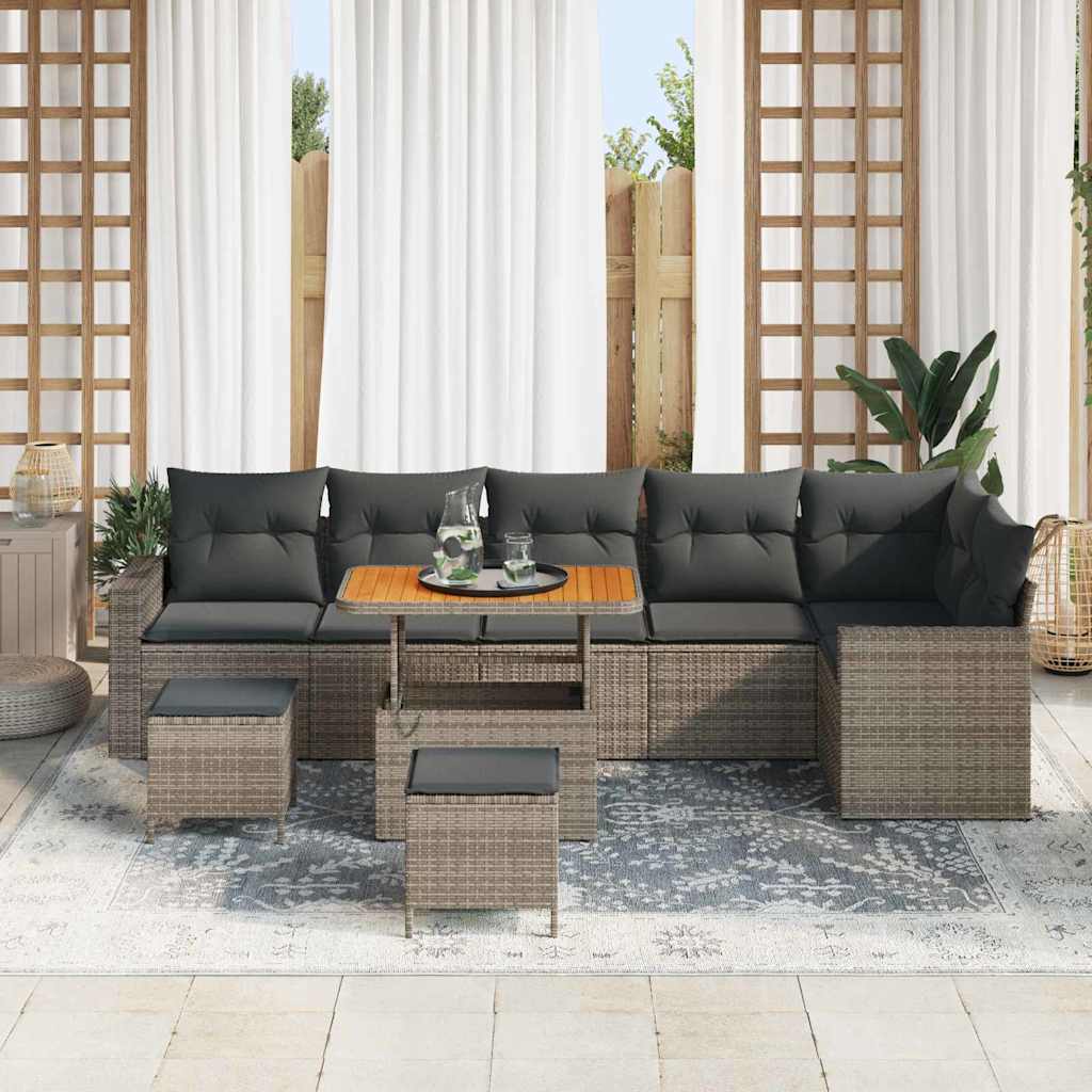 Garten-Sofa-Set 9 pcs Grau Poly-Rattan
