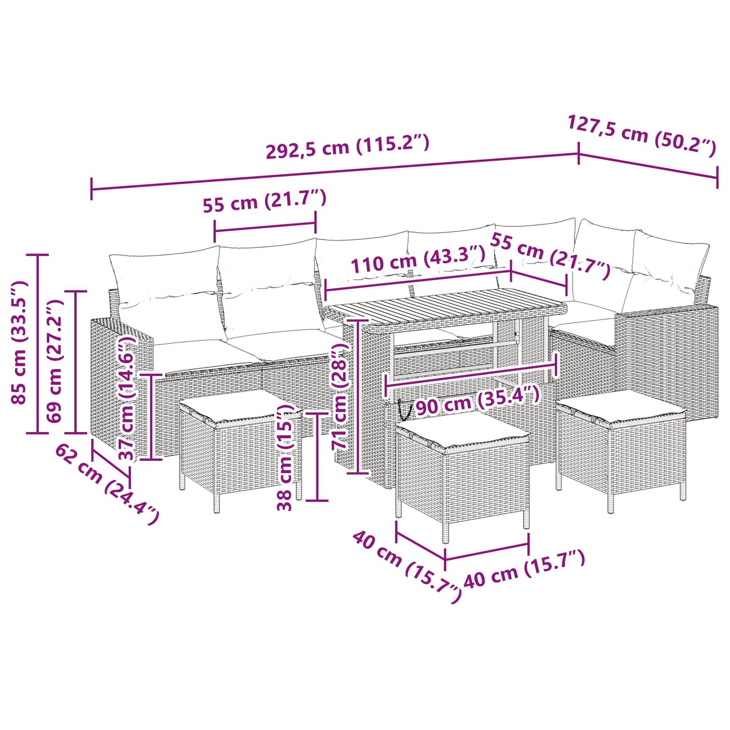 Garten-Sofa-Set 10 pcs Schwarz Poly-Rattan
