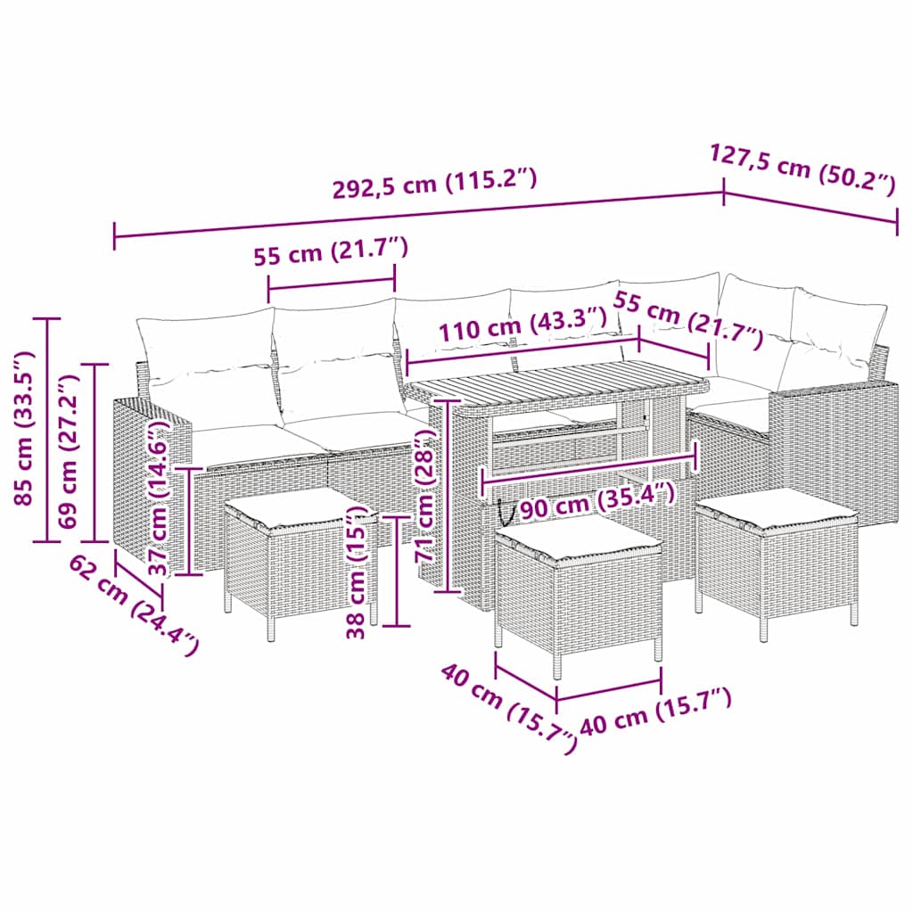 Garten-Sofa-Set 10 pcs Beige Poly-Rattan