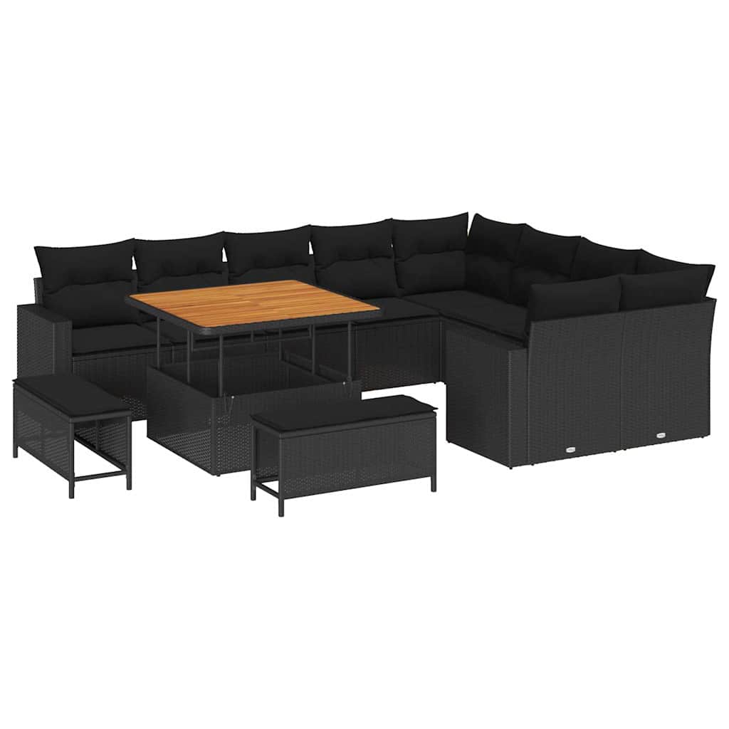 Garten-Sofa-Set 12 pcs Schwarz Poly-Rattan