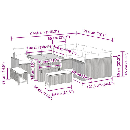 Garten-Sofa-Set 12 pcs Schwarz Poly-Rattan