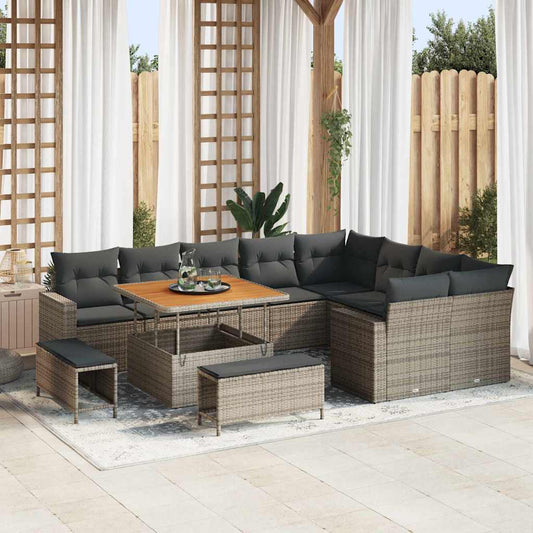 Garten-Sofa-Set 12 pcs Grau Poly-Rattan