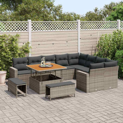Garten-Sofa-Set 12 pcs Grau Poly-Rattan