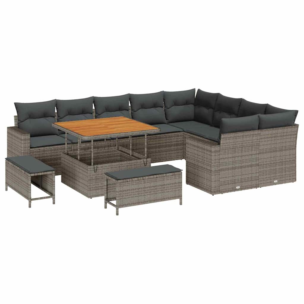 Garten-Sofa-Set 12 pcs Grau Poly-Rattan
