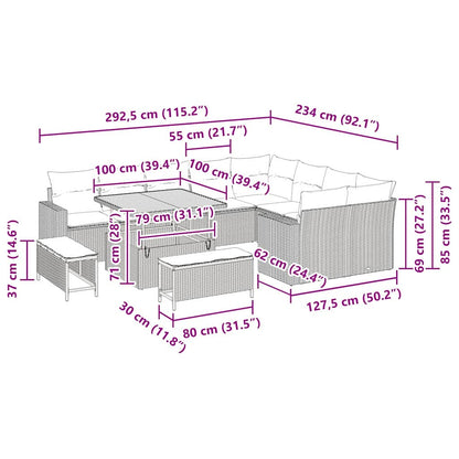 Garten-Sofa-Set 12 pcs Grau Poly-Rattan