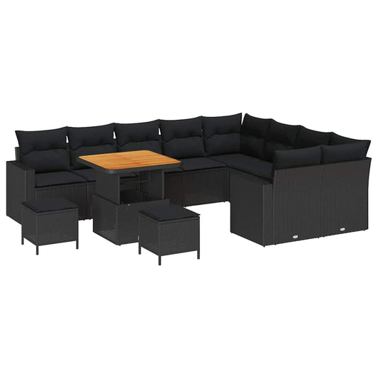 Garten-Sofa-Set 12 pcs Schwarz Poly-Rattan
