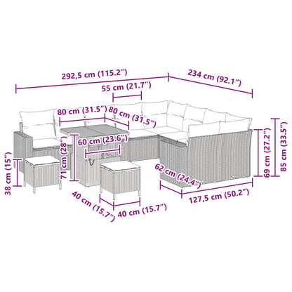 Garten-Sofa-Set 12 pcs Schwarz Poly-Rattan