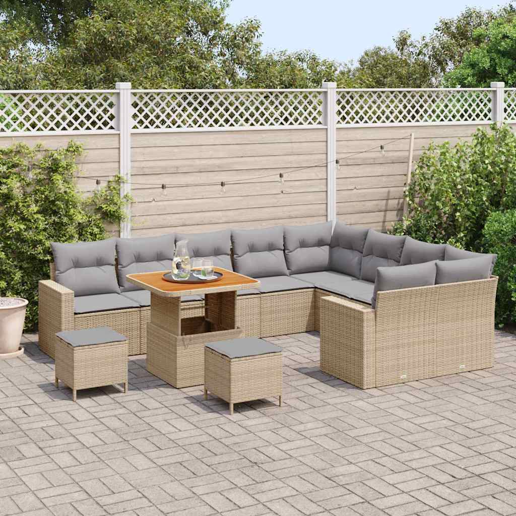 Garten-Sofa-Set 12 pcs Beige Poly-Rattan
