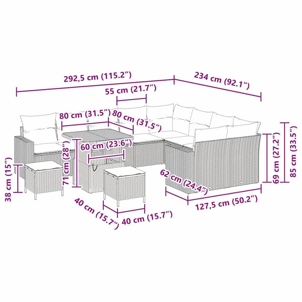 Garten-Sofa-Set 12 pcs Beige Poly-Rattan