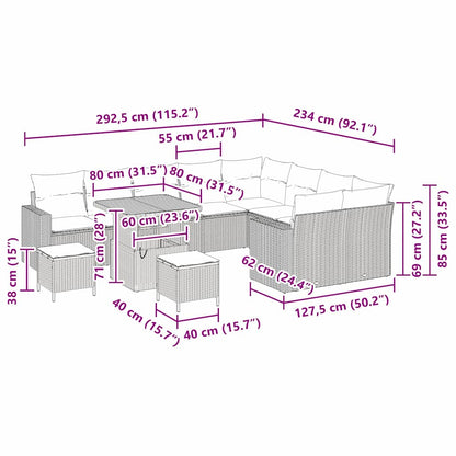 Garten-Sofa-Set 12 pcs Beige Poly-Rattan