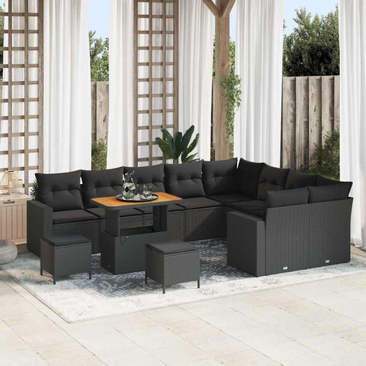 Garten-Sofa-Set 12 pcs Schwarz Poly-Rattan