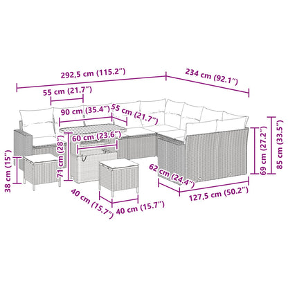 Garten-Sofa-Set 12 pcs Schwarz Poly-Rattan