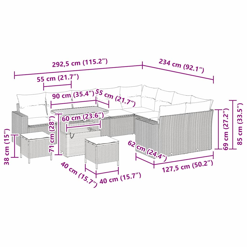 Garten-Sofa-Set 12 pcs Schwarz Poly-Rattan