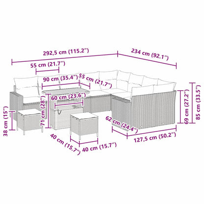 Garten-Sofa-Set 12 pcs Schwarz Poly-Rattan