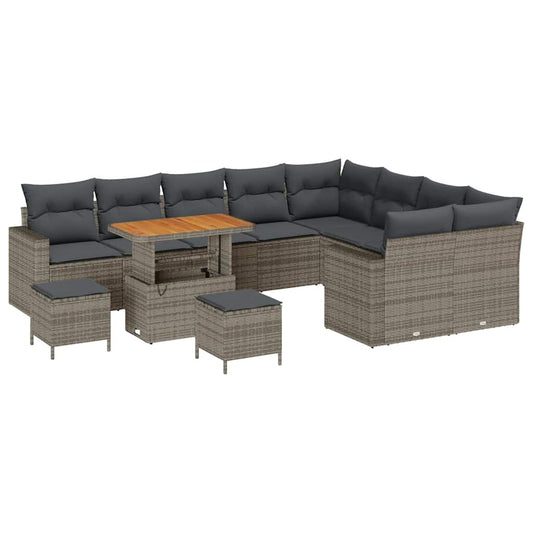 Garten-Sofa-Set 12 pcs Grau Poly-Rattan