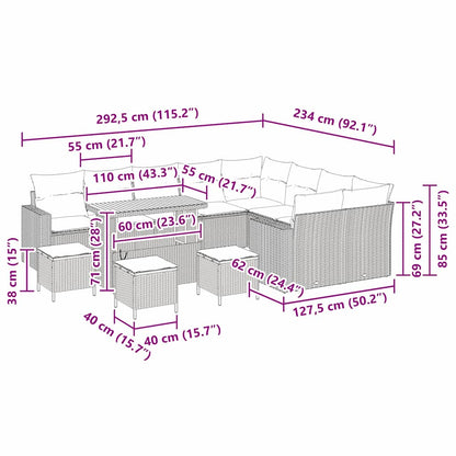 Garten-Sofa-Set 13 pcs Schwarz Poly-Rattan
