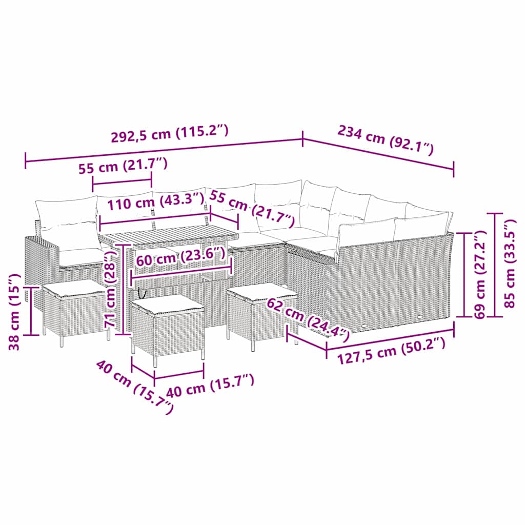 Garten-Sofa-Set 13 pcs Beige Poly-Rattan