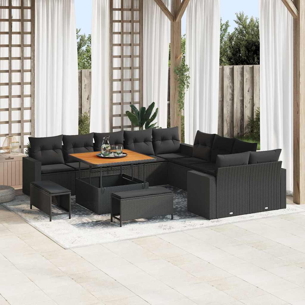 Gartensofa-set mit Kissen 13 pcs Schwarz Poly-Rattan