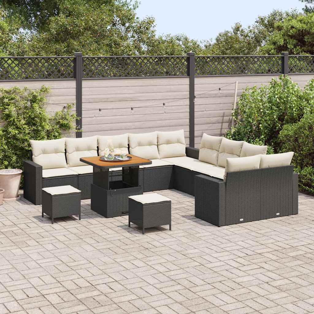 Gartensofa-set mit Kissen 13 pcs Schwarz Poly-Rattan