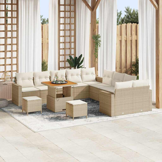 Gartensofa-set mit Kissen 13 pcs Beige Poly-Rattan