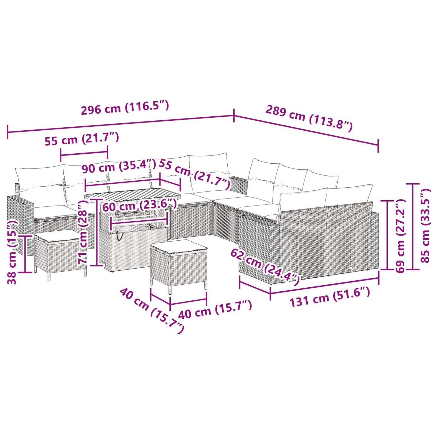 Garten-Sofa-Set 13 pcs Schwarz Poly-Rattan