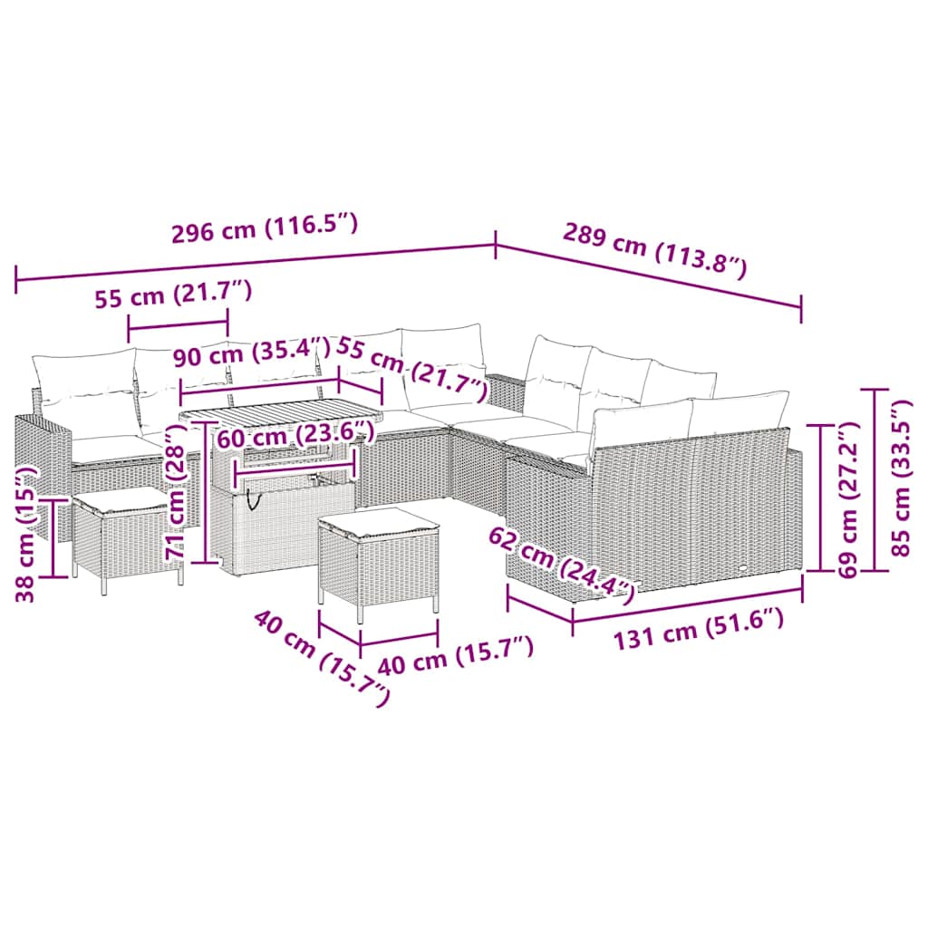 Garten-Sofa-Set 13 pcs Beige Poly-Rattan