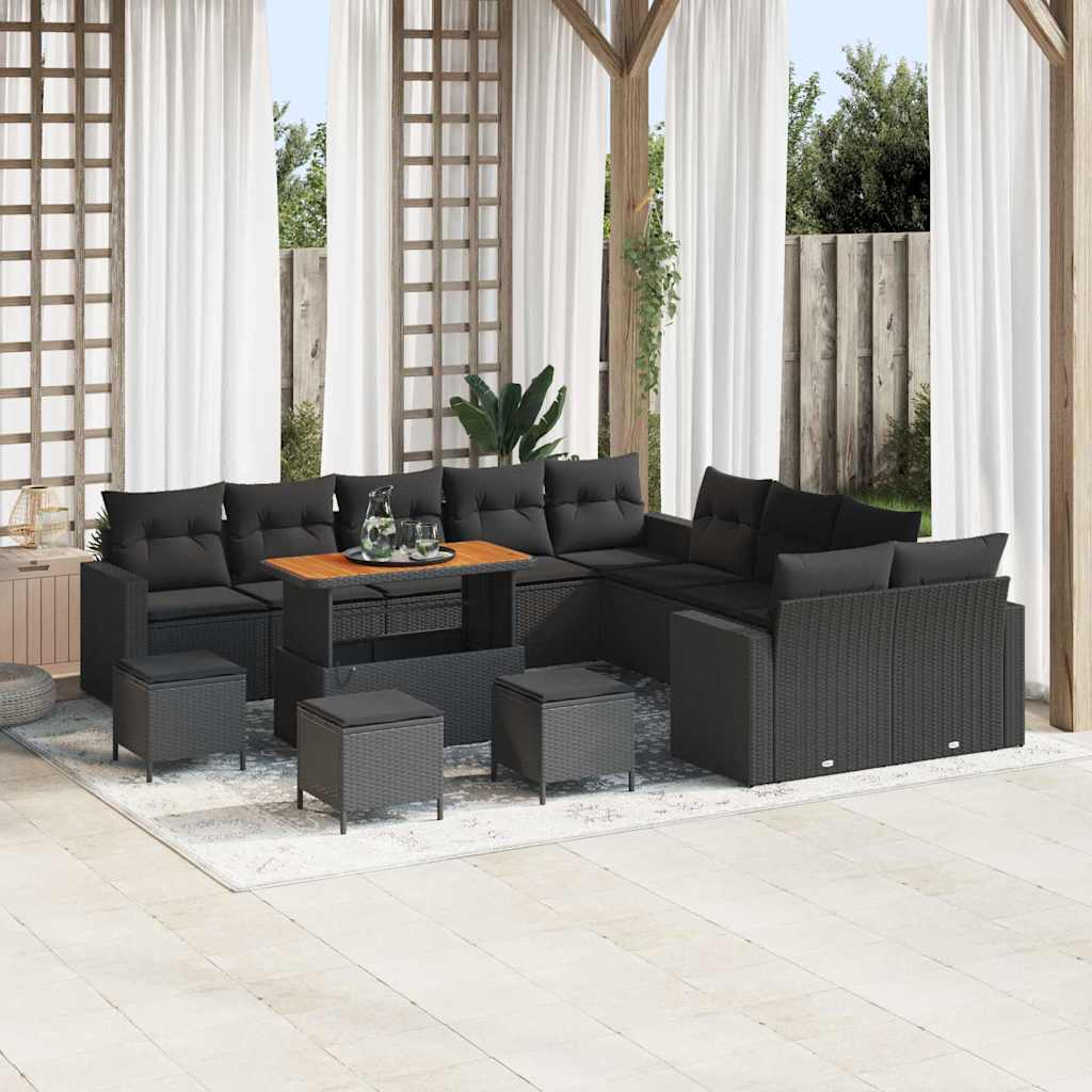 Garten-Sofa-Set 14 pcs Schwarz Poly-Rattan
