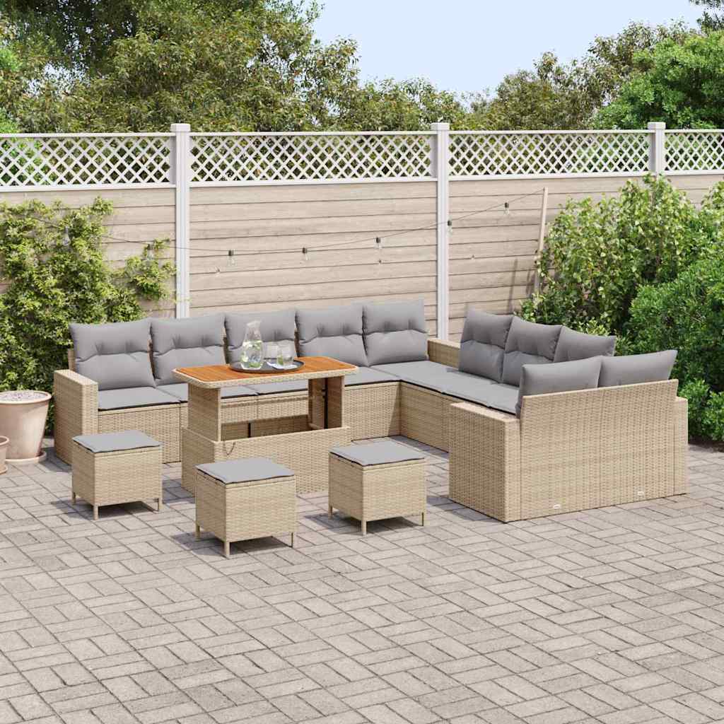 Garten-Sofa-Set 14 pcs Beige Poly-Rattan